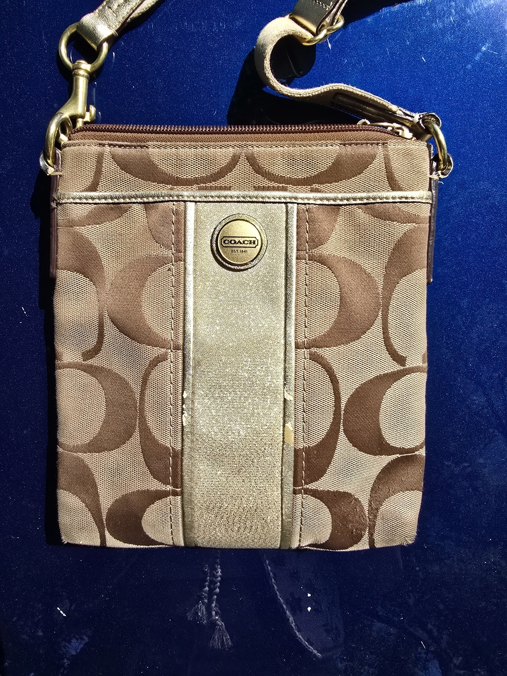 Coach Beige/Tan Signature Crossbody Bag with Adjustable Strap - Picture 2 of 15